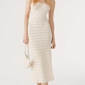 BA&SH Calune Cotton Crochet Halter Midi Dress